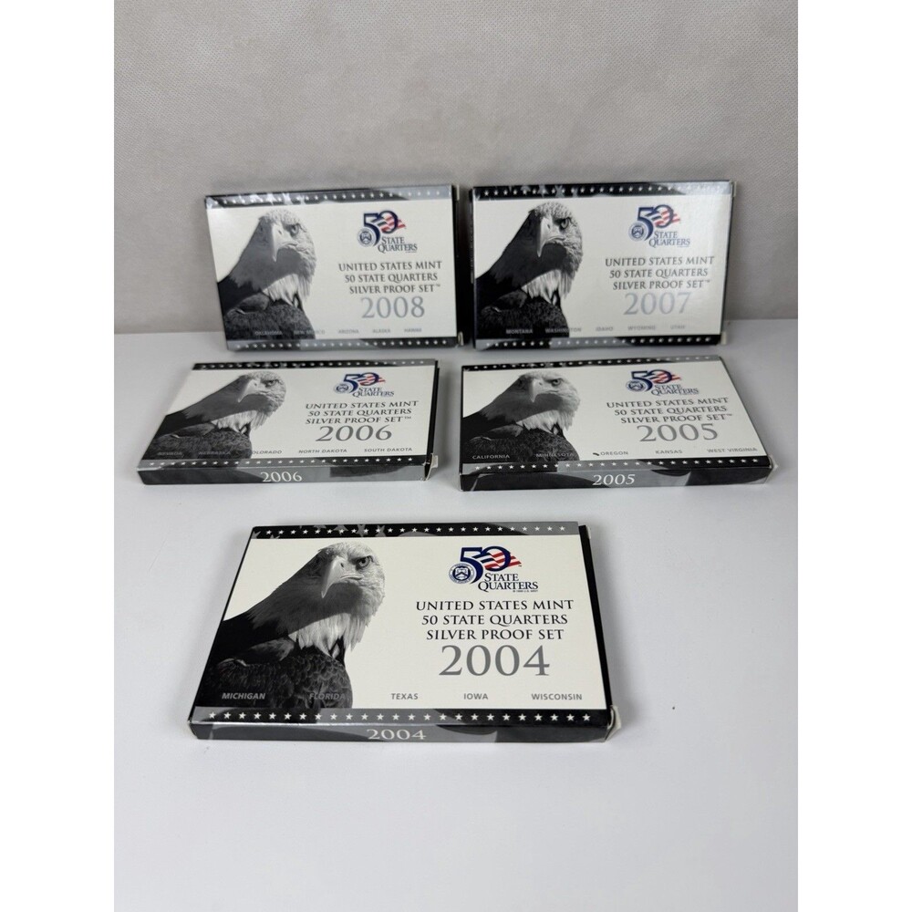 2004-2008 Silver Proof State Quarters Lot 5 Sets 25 Coins 90% Silver Toned/Haze